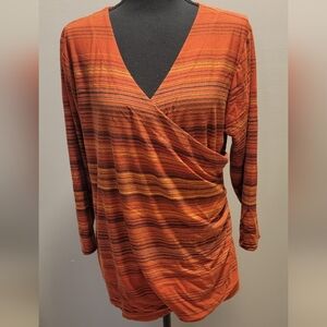 New Directions Multicolor Striped Wrap Blouse